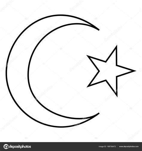 Symbol of Islam crescent and star with five corners icon black color illustration flat style ...