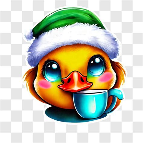 Baixe Pato de desenho animado chapéu de Papai Noel e café gelado