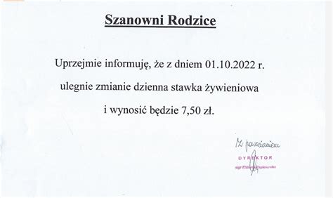 Zmiana stawki żywieniowej Przedszkole Miejskie nr 10 w Toruniu