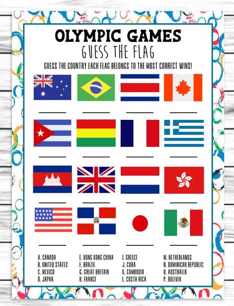 Summer Olympics Country Flag Quiz | Printable Athletic Activity Sheet ...