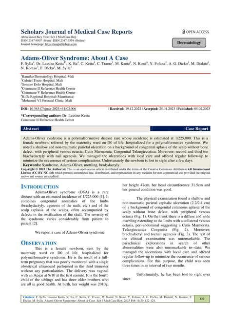 Pdf Adams Oliver Syndrome About A Case