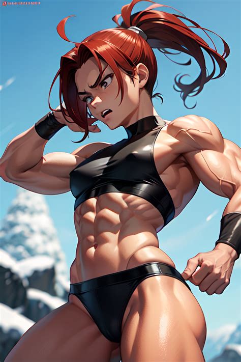 Anime Muscular Small Tits 20s Age Angry Face Ginger Ponytail Hair Style Dark Skin Comic Snow