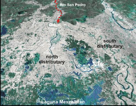 Oblique satellite image of the Rio San Pedro looking east showing both ...