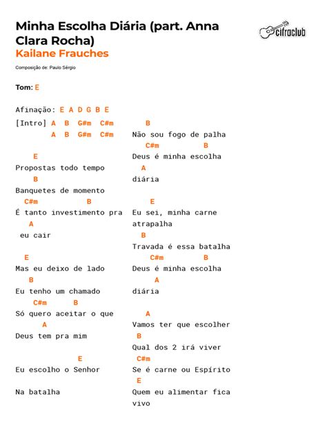 Letra Minha Escolha Diária - Letra e Cifras: Minha Escolha Diária | PDF