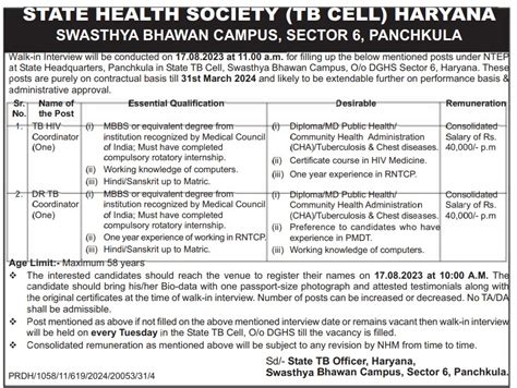 State Health Society Panchkula Vacancy 2023 Haryana DC Rate Job