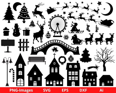 Christmas Village SVG, Christmas Village Clipart, Christmas Svg, Santa Sleigh, Reindeer Svg ...