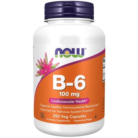 NOW Foods Vitamin B 6 100mg Capsules 250 Landys Chemist