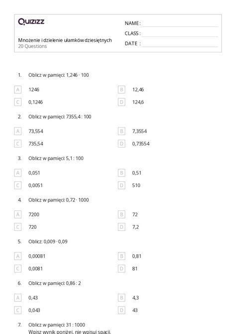 Ponad Mno Enie Arkuszy Roboczych Dla Klasa W Quizizz Darmowe I