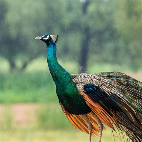 A Peacock In A Rain Dancing Stock Image Image Of Plumage Turquoise