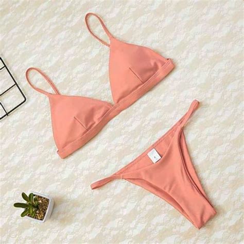 Maillot de bain Bikini à soutien gorge push up et culotte tanga pour femme Type pink Blanc