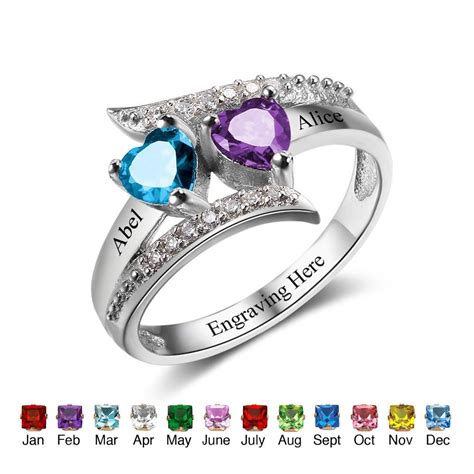 Birthstone Rings Mothers Rings 925 Sterling Silver Personalized