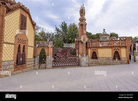 Wrought iron fence in the Güell Pavilions a work by Gaudí with the