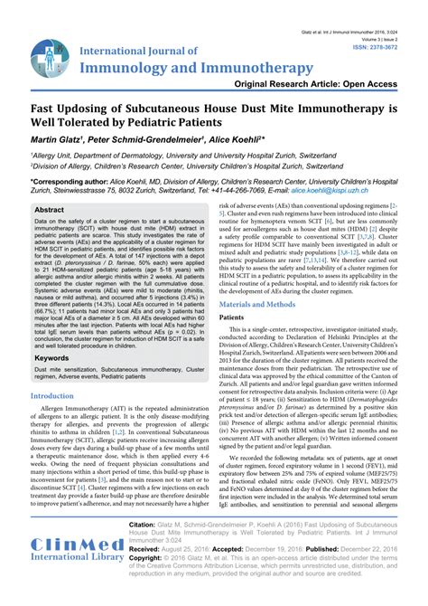 Pdf Fast Updosing Of Subcutaneous House Dust Mite Immunotherapy Is