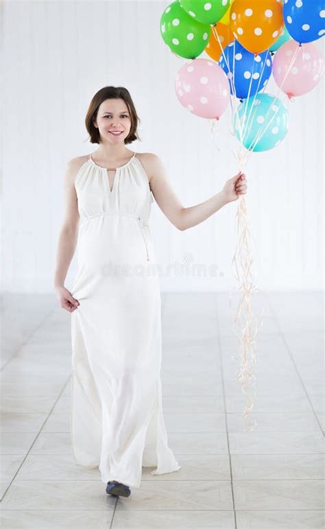 Pregnant Woman With Colorful Balloons Stock Photo Image Of Cute Blue