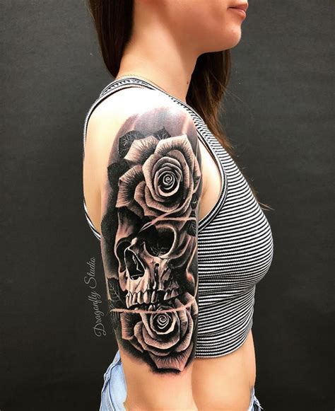 Black Roses On Skull Tattoo 3d Rose Tattoo Rose Tattoo On Side Black