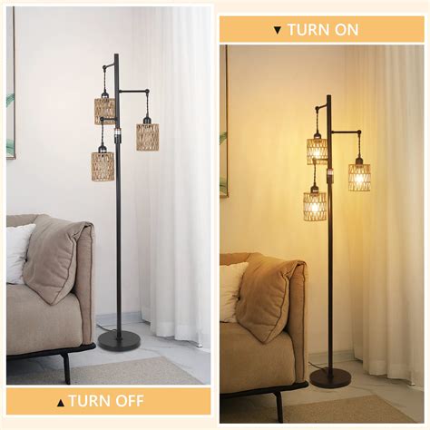 Stepeak Rattan Floor Lamp Lights Boho Floor Lamp With Stepless