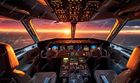 Premium Photo | A view of the cockpit of a plane at sunset