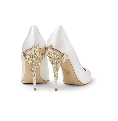 White Satin Eden Heels With Pearls And Gold Leaves In 2021 Wedding