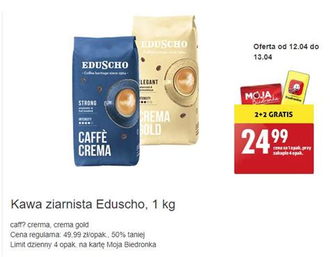 Super Okazja Kawa Ziarnista Eduscho Crema Gold 1kg 2 2 Gratis Za 24