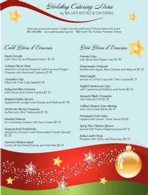 Holiday Dinner Catering Menu | Catering Menus