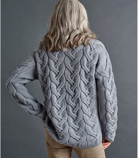 Gris Océan Pull Torsadé Extra Doux à Col Boule Femme Pur Mérinos