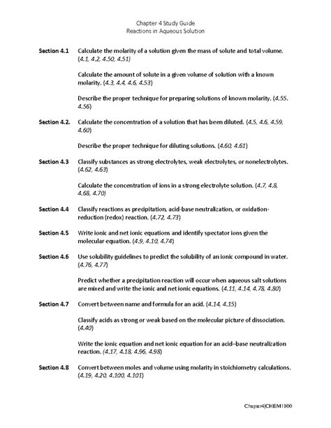 Chapter 4 Study Guide: Reactions in Aqueous Solutions (4.1-4.8) - Studocu