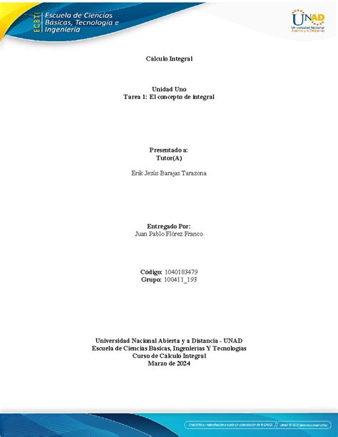 Tarea 1 El Concepto De Integral Cálculo Integral Unidad Uno Tarea 1