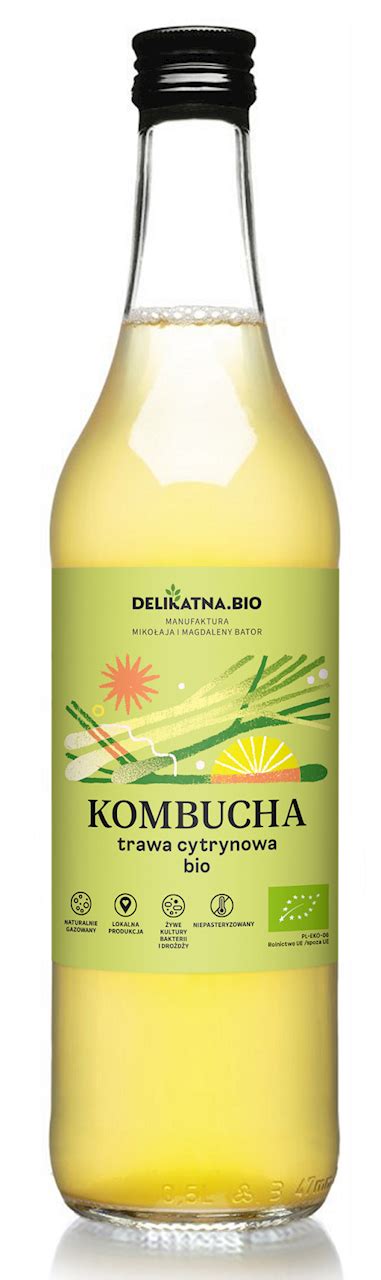 KOMBUCHA Z TRAWĄ CYTRYNOWĄ BIO 500 ml DELIKATNA ZAKWASOWNIA