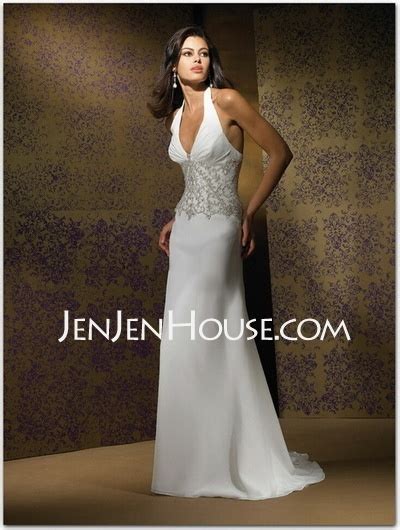 US 205 00 A Line Princess Halter Chapel Train Chiffon Wedding Dress