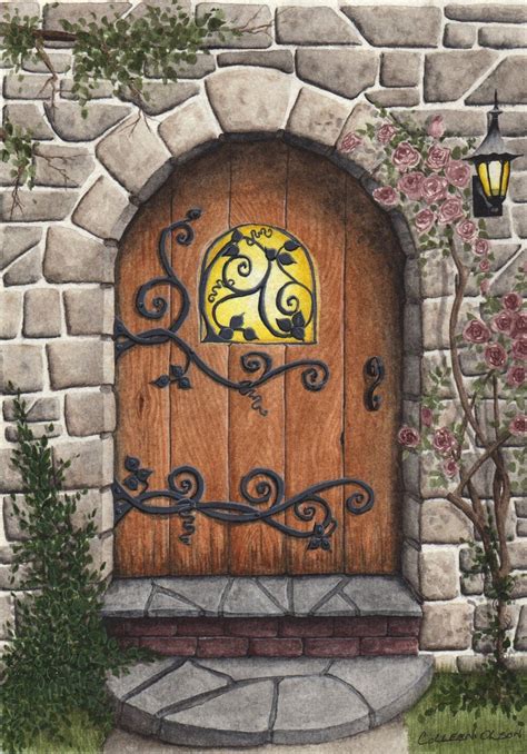 Original Painting Stone Arched Door