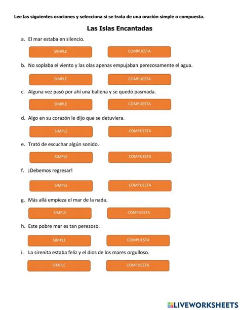 Oraciones Simples Y Compuestas Interactive Activity Interactive