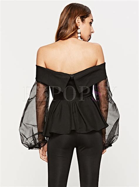 Tops Blouses Chic Off Shoulder Lantern Sleeve Falbala Blouse