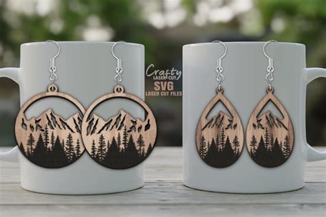 Mountain Earring Svg Laser Cut Files Mountains Svg Forest Svg Mountain