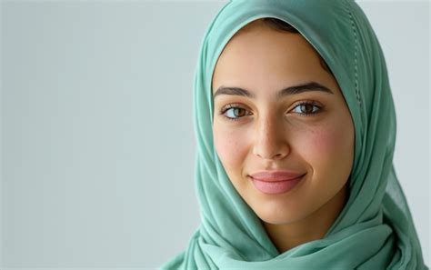 Woman Wearing A Green Hijab Smiling Against White Background Premium