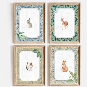 Floral Watercolor Woodland Nursery Art Set of 4 Baby Animal Digital ...