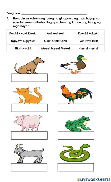 Tunog ng mga Hayop at Bagay sa Paligid worksheet