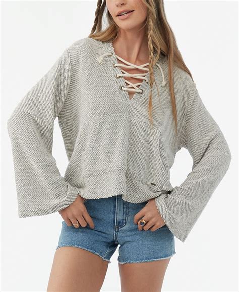 Oneill Juniors Tanya Lace Up Bell Sleeve Pullover Hoodie Macys