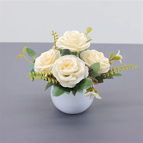 HongHeng Silk Roses Artificial Flowers in Vase, Fake Flowers with Vase