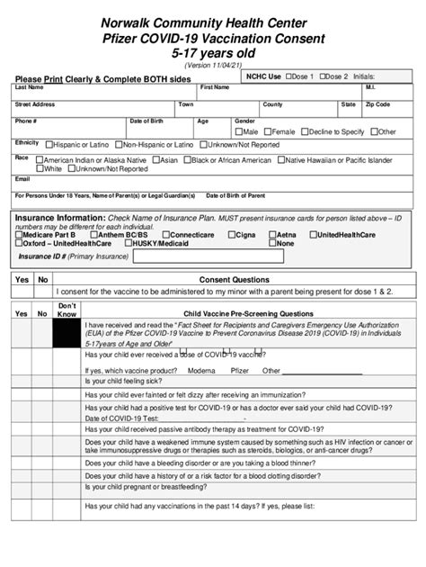 Fillable Online Nchc Eng Pfizer Covid Vaccination Consent Form