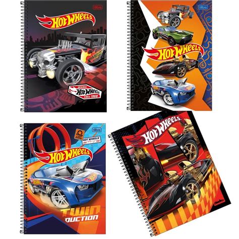 Caderno Universitario Hotwheels Materia Capa Dura Espiral Folhas