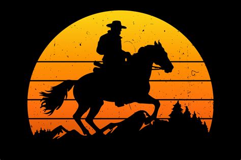 Retro Vintage Sunset Cowboy Graphic By T Shirt Design Bundle · Creative