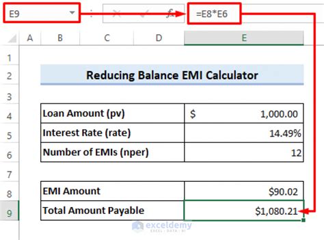 Reducing Balance Emi Calculator In Excel Sheet Create With Easy Steps