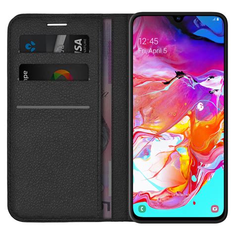 Leather Wallet Case For Samsung Galaxy A70 Black