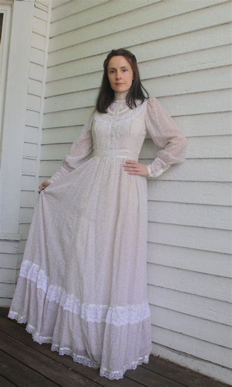 Gunne Sax Floral Western Dress Lavender Prairie Country Full Length