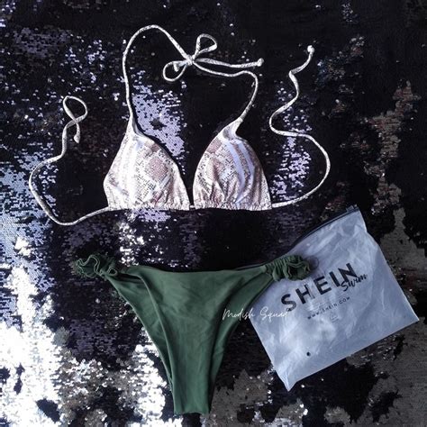 Bnew SHEIN Bikini Moss Green Swimsuit SHEIN Swimsuit 2pc Bikini Skimpy Bikini Snakeskin Swimsuit