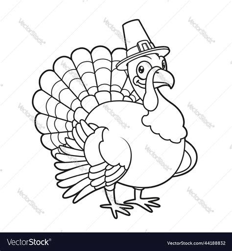 Cute Cartoon Turkey Wearing A Pilgrim Hat Vector Image