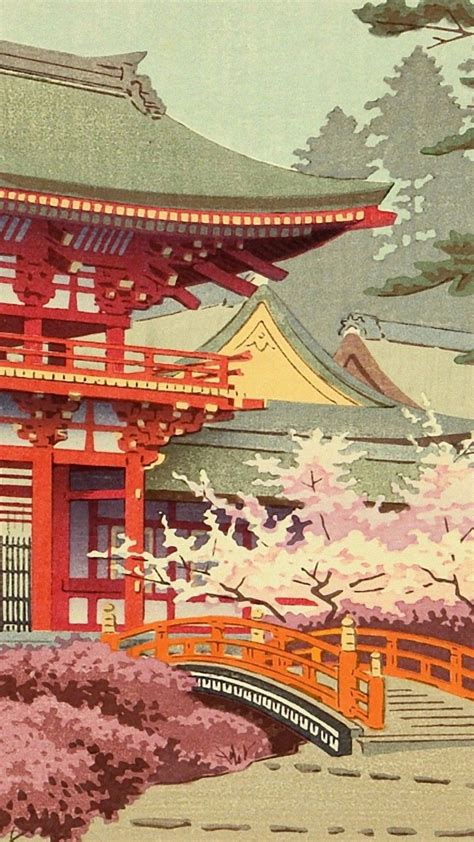 Japanese Art Woodblock Art Prints Temple Cherry Blossoms Ito Yuhan Fine