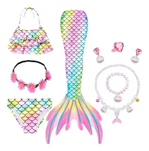 Traje De Baño Sirena Niñas Bikini Natación 9 Piezas Conjunto Meses sin interés