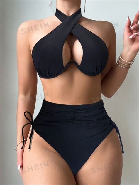 SHEIN Swim Conjunto De Bikini De Unicolor Con Soporte De Acero