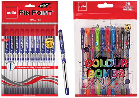 Cello Pinpoint Ballpoint Pens Blue Pack Of 10 Colour Bombs Coloured